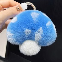 Porte-clés en peluche en vraie fourrure de renard, motif champignon, mignon, avec pompon en fourrure, moelleux et rembourré, breloque de sac, pendentif