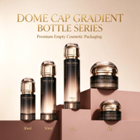 Ensemble de flacons et pots en verre noir dégradé pour emballage cosmétique avec capuchon en dôme, logo personnalisé pour marque et étiquette privée