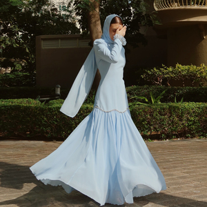 Abito da donna Abaya 2026 di tendenza con ampio orlo e maniche <span class=keywords><strong>a</strong></span> volant, elegante catena in vita con cristalli, abito da sera islamico, abbigliamento musulmano - Product Image 4