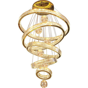 <span class=keywords><strong>Lampadario</strong></span> moderno di lusso rotondo a 6 cerchi in cristallo <span class=keywords><strong>con</strong></span> <span class=keywords><strong>sfere</strong></span> di vetro per soggiorno, ingresso e scale, per installazione su soffitti alti - Product Image 4