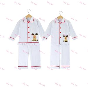 RTS Noël Enfants Blanc Blanc Pyjamas Ensemble Boutons <span class=keywords><strong>Renne</strong></span> Applique Pyjamas Correspondant Bébé Fille Nuit Robe Enfants Pjs2025 - Product Image 1