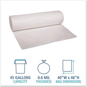 Sacs poubelle Boardwalk 4046EXH, capacité 40-45 gallons, 40 x 46,6 mil, plastique blanc, 25 sacs/rouleau, 4 rouleaux/boîte - Product Image 2