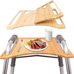 Cross-border <b>wooden</b> mobile <b>table</b> tray with cup holder, <b>foldable</b> portable tray, walker tray, pedestrian tray - Product Image 1