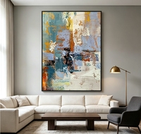 Peinture à l'huile abstraite multicolore sur toile, peinte à la main, à l'impasto épais, avec traces de pinceaux bruts superposées, teintes mélangées, art moderne texturé
