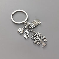 Porte-clés porte-bonheur avec sac d'argent signe dollar et porte-clés arbre d'argent