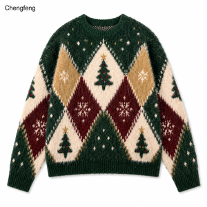 Pull de Noël moche pour <span class=keywords><strong>homme</strong></span>, col rond, tricot rétro motif losanges et flocons de neige, logo personnalisé, OEM, vente en gros - Product Image 1