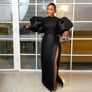 OUDINA Guangzhou Fabrik Puff Ärmel Vintage lange Spitze schwarz Abendkleid Kleid elegante Frauen Party <span class=keywords><strong>Prom</strong></span> Kleider - Product Image 1