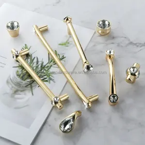 golden Aluminum alloy handle with crystal Gold Cupboard Door Handle Heavy Duty easy carry kitchen cabinet pulls handles