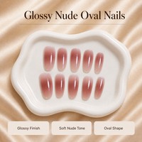 K720 Kaixin Factory ABS Soft Peach Nude Press on Nails Artificial Custom Long Oval Shape Art Nail Sets