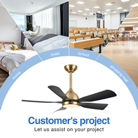 Ventilateur de plafond contemporain de 52 pouces avec 5 pales en ABS, finition noir et or, éclairage LED et télécommande à moteur DC