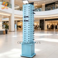 Wholesale 4-Sided Rotating Eyeglass Display Stand, Floor Sunglasses Rack with Lockable Storage Cabinet