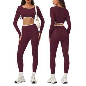 Ensemble de yoga 2 pièces personnalisé avec logo pour femme, grande taille, en Spandex/Nylon, anti-transpiration, durable, pour fitness et gym, taille élastique - Product Image 4