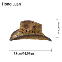 Chapeau de cowboy en paille ajouré au crochet pour l'été, vente en gros |   Chapeaux de fête personnalisés pour femmes et hommes, avec bande de perles colorées, pour la plage et les festivals