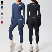 Ensemble de yoga d'entraînement, haut à manches longues et leggings taille haute, vêtements de fitness slim, ensemble de gym pour femmes grandes tailles