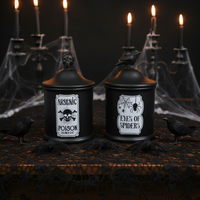 Ensemble de pots en céramique personnalisés avec logo pour Halloween, lot de 2 pots décoratifs noirs avec couvercle pour épices, bonbons, cadeau d'Halloween