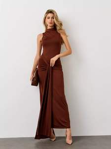 OuYaan tenue pour femme élégante sans manches à lacets débardeur jupe taille haute robe <span class=keywords><strong>Maxi</strong></span> Sexy Slim Fit moulante robe de soirée Chic - Product Image 5