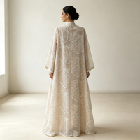 Robe Abaya Musulmane Élégante en Viscose Brodée avec Motif Floral, Manches Longues, Appliques Riches et Respirante