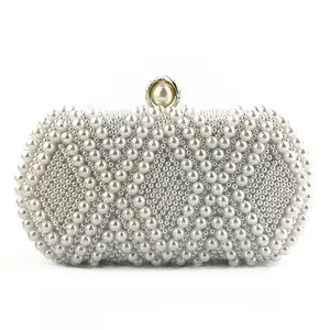 手作りの高級パールクラッチバッグ女性の財布ダイヤモンドチェーンパーティーウェディング用の白いイブニングバッグ