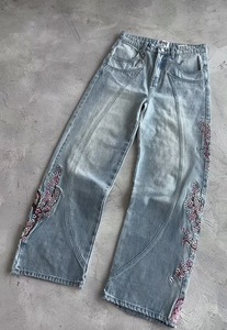 <span class=keywords><strong>Jeans</strong></span> da <span class=keywords><strong>Uomo</strong></span> in Denim a <span class=keywords><strong>Vita</strong></span> Media con Ricami Floreali Pesanti Stile Retrò Vintage Gamba Larga Moda High Street Pantaloni dal Taglio Dritto - Product Image 6