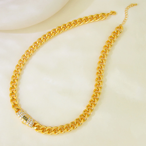 Hot Selling Italian Hip Hop Style Cuban Link Chains Jewelry Set 21k Gold Plated Cubic Zirconia Necklace 3pcs Set for Women Men - Product Image 5