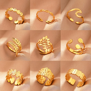 Offre Mixte Nouveauté : Bague Ouverte en Acier Inoxydable à Ondulation Géométrique, Style Minimaliste Niche et Tendance N80836 - Product Image 1