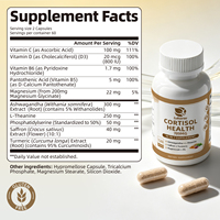 Complément de soutien au cortisol avec Ashwagandha, L-Théanine, Glycinate de Magnésium, Safran – Adaptogène pour le soulagement du stress, l'humeur et le sommeil