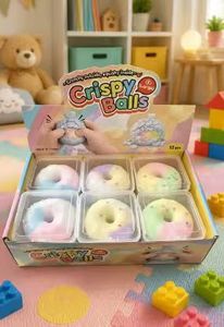 Jouet à presser en forme de boules croustillantes de beignets colorées, avec coque craquante, jouet anti-stress à intérieur souple pour enfants et fêtes - Product Image 5