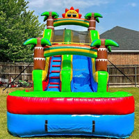 Toboggans aquatiques gonflables double piste de 28 pieds Tropical Sunshine pour fêtes et installations de divertissement aquatique - En solde