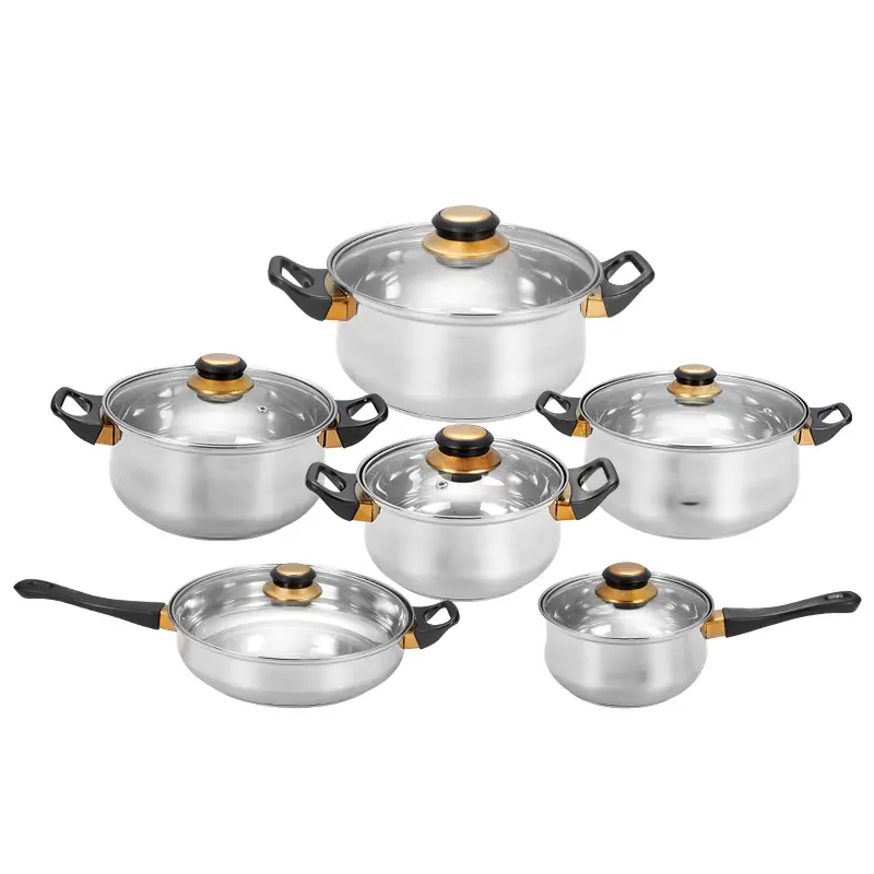 Wholesale customization kitchen cooking pots and pans set 12 pcs stainless steel cookware set
