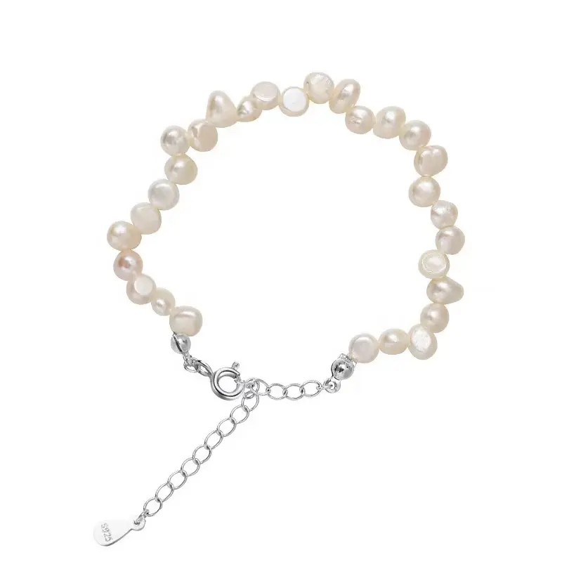 Braccialetto di perle barocche irregolari in argento sterling s925 di moda bracciale di perle d'acqua dolce bianche femminili