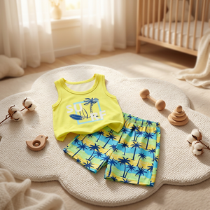 Qingli OEM Personalizzato Fabbrica Senza Tariffe 2026 Nuovo Set Estivo Personalizzato per Bambini con Stampa Cartoon <span class=keywords><strong>Surf</strong></span> in Seta di Latte, Canotta e Pantaloncini Casual - Product Image 2