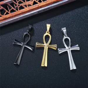 Ne jamais se faner bijoux religieux hanches houblon plaqué or acier inoxydable croix collier titane acier Ankh croix pendentif colliers