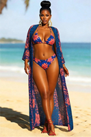 Op maat gemaakte 3-delige bikiniset met omslagdoek, regenboog bloemenprint, Miami Carnival badpak, groothandel, bulk, private label, OEM badkleding 2027