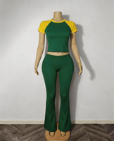 Ensemble Lounge 2 Pièces Personnalisé en Petites Séries OEM pour Femme – Haut Raglan et Pantalon Color Block en Spandex et Polyester pour l'Été – Tenue Décontractée et Sportive