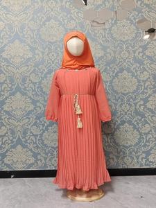 Vêtements ethniques islamiques traditionnels filles en mousseline de soie coton enfants Style Abaya Hijab robe pour filles modeste Khimar Abaya - Product Image 3