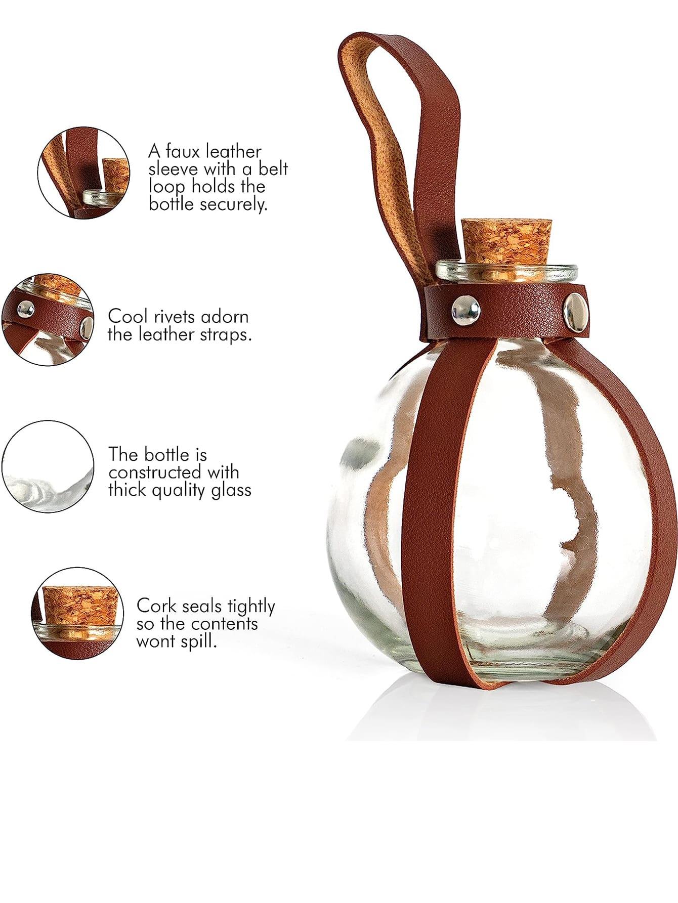 Sweeaau Porte-verre à Potion Avec Bouchons En Liège Et Harnais En Cuir Pour Bouteille De Potion Médiéval Cosplay Ceinture En Cuir Avec Fioles, Marron, Taille Unique