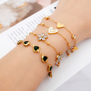 Bán buôn trang sức thép không gỉ thời trang mạ vàng 18K, vòng tay dây xích và vòng tay charm hoa anh đào dễ thương dành cho nữ - Product Image 4