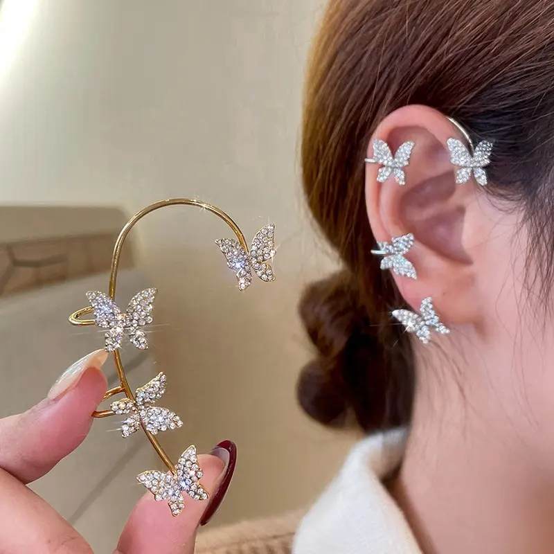 Popular Zircon Butterfly Ear Cuff Earrings No Piercing Fashion Crystal Butterfly Ear Clip Wrap