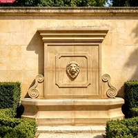 YOUFINE Fontaine murale en pierre de travertin sculptée à la main avec tête de lion pour la décoration de la cour, du jardin et de la terrasse