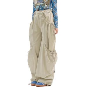 กางเกงคาร์โก้ขายส่ง ผ้าฝ้าย 100% สไตล์เรโทร เอวสูง สีกากี ทรงตรง ขากว้าง สวมใส่สบาย ยางยืด เอวหลวม สำหรับผู้หญิง - Product Image 4