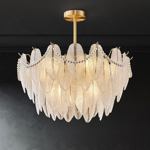 French Vintage Feather Chandelier Gold Round LED Multi <b>Head</b> Living Room Bedroom Light Cream Princess <b>Style</b> Luxury Crystal Lamp - Product Image 1