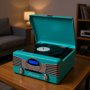 Victor Turntable Music Center D0100XFM3T8 Turquoise Équipement audio 7-en-1 Stéréo Bluetooth Montage sur table - Product Image 2