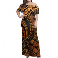 Nouvelle robe maxi pour femmes, design polynésien, style reggae tribal, motif noir, longueur au sol, sans manches, épaules dénudées, taille plus