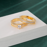 Bagues de Mariage en Gros Plaqué Or 24k, Bague de Fiançailles Couple en Zircon, Ensemble de Bijoux de Mariage