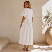 Robe longue blanche d'été pour femme, sur mesure, élégante, à col en V, manches courtes, style bohème décontracté, pour la plage, vente en gros