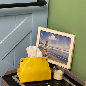 Caja de pañuelos de cuero de lujo de estilo escandinavo, soporte de papel accesible Ins de tela impermeable para sala de estar o restaurante - Product Image 5