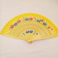 Éventail pliant espagnol vintage pour femme, double face, sculpté, motif floral d'art populaire, style bohème, en bambou, cadeau d'affaires, vente en gros, danse