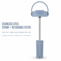 750 ml Yalıtımlı Bardak, Çıkarılabilir Filtre ve Pipet, Çift İçme Kapağı, Vakumlu Seyahat Araba Bardağı
