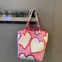 Tas Tote Rajut Motif Bunga Poliester Impor Langsung dari Pabrik, Pegangan Loop, Kapasitas Besar, Serbaguna, Gaya Jalanan