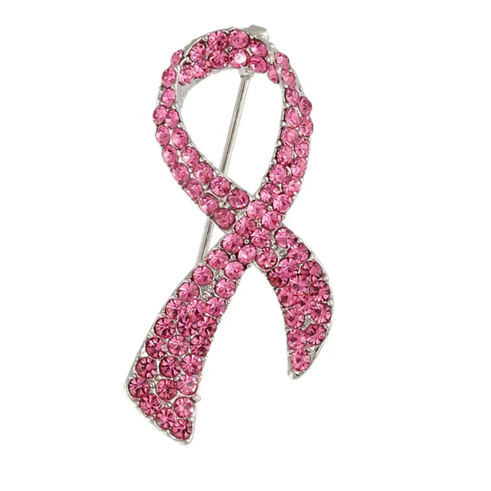 Rhinestone Breast Cancer Awareness Pink ribbon Brooch Pin Lapel Pin